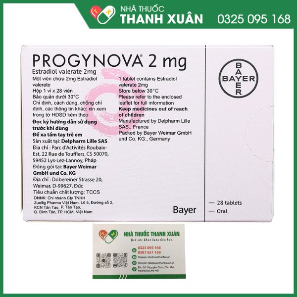 Progynova 2mg trị thiếu estrogen do mãn kinh (1 vỉ x 28 viên)